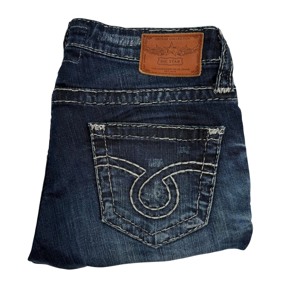 Big Star‎ Miki Bootcut Jeans Womens 28 Y2K Thick Stitch Low Rise Denim Dark Wash